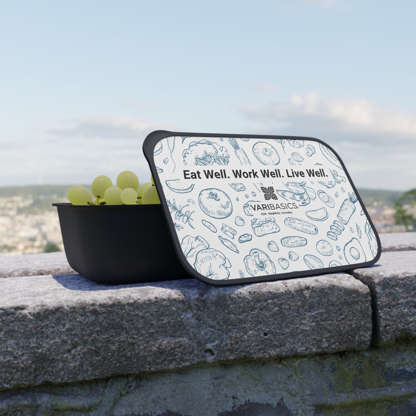 Eat Well Work Well Live Well Bento Box | PLA Lunch Container with Utensils for Enjoying Lunch On The Go