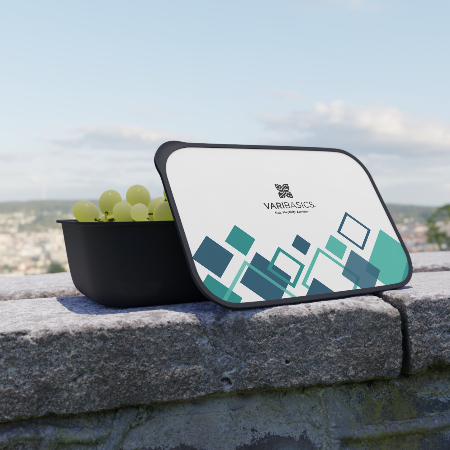 Teal Geometric PLA Bento Box with Utensils | Eco-Friendly Lunch Box