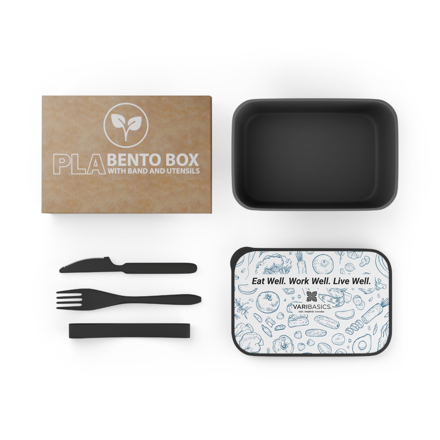 Eat Well Work Well Live Well Bento Box | PLA Lunch Container with Utensils for Enjoying Lunch On The Go
