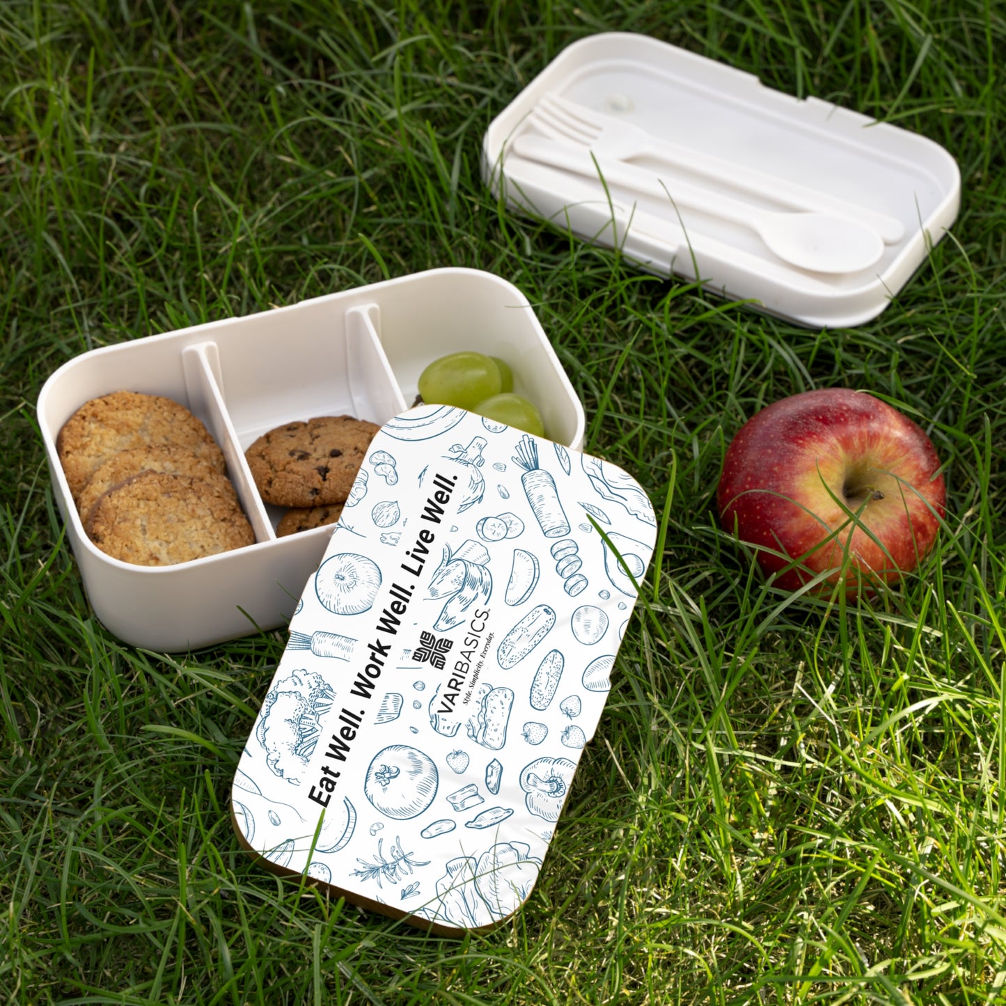 Eat Well Work Well Live Well Bento Lunch Box | Healthy Food Fruits & Veggies Design