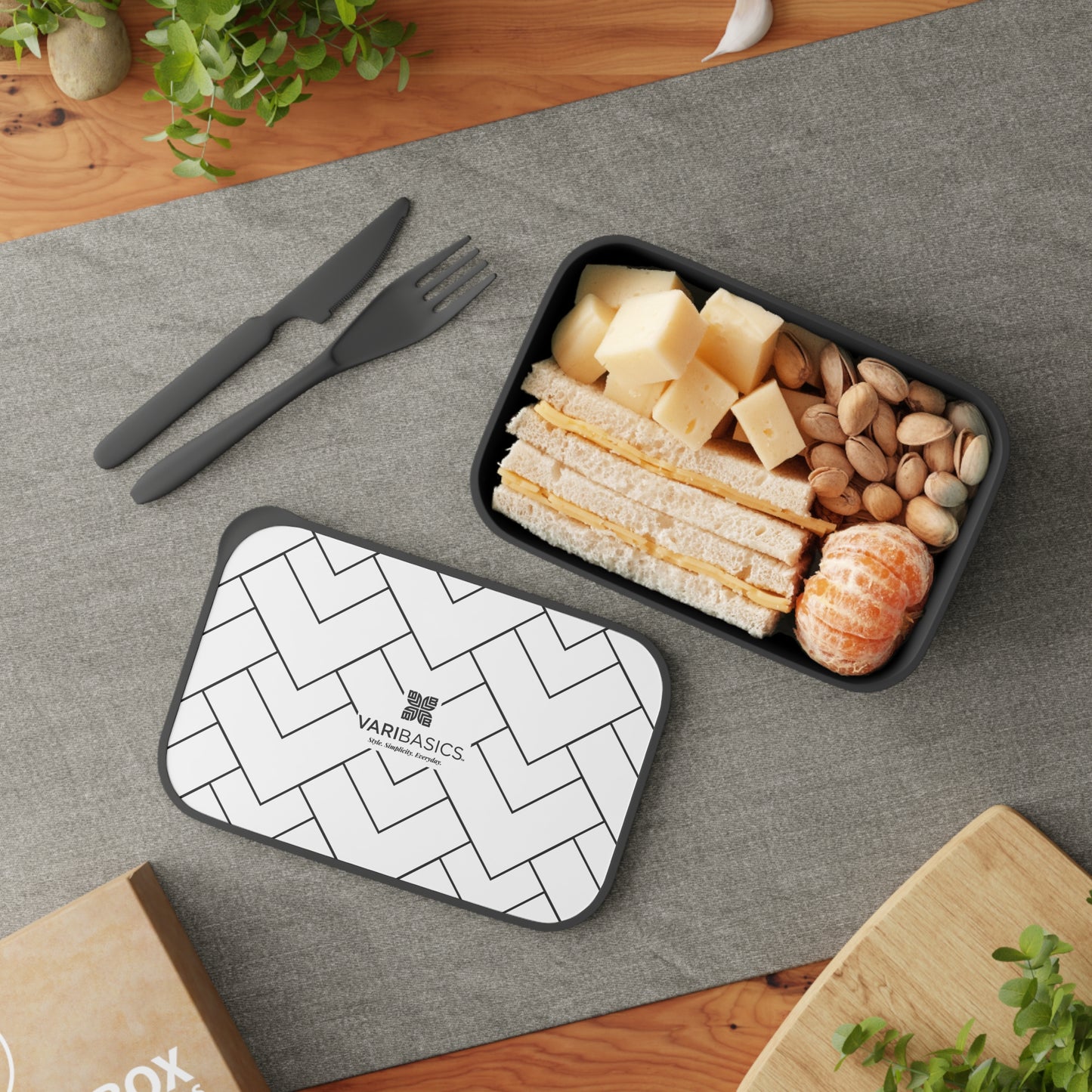 Eco Friendly PLA Bento Box — Black & White Fun Lunch Box with Utensils
