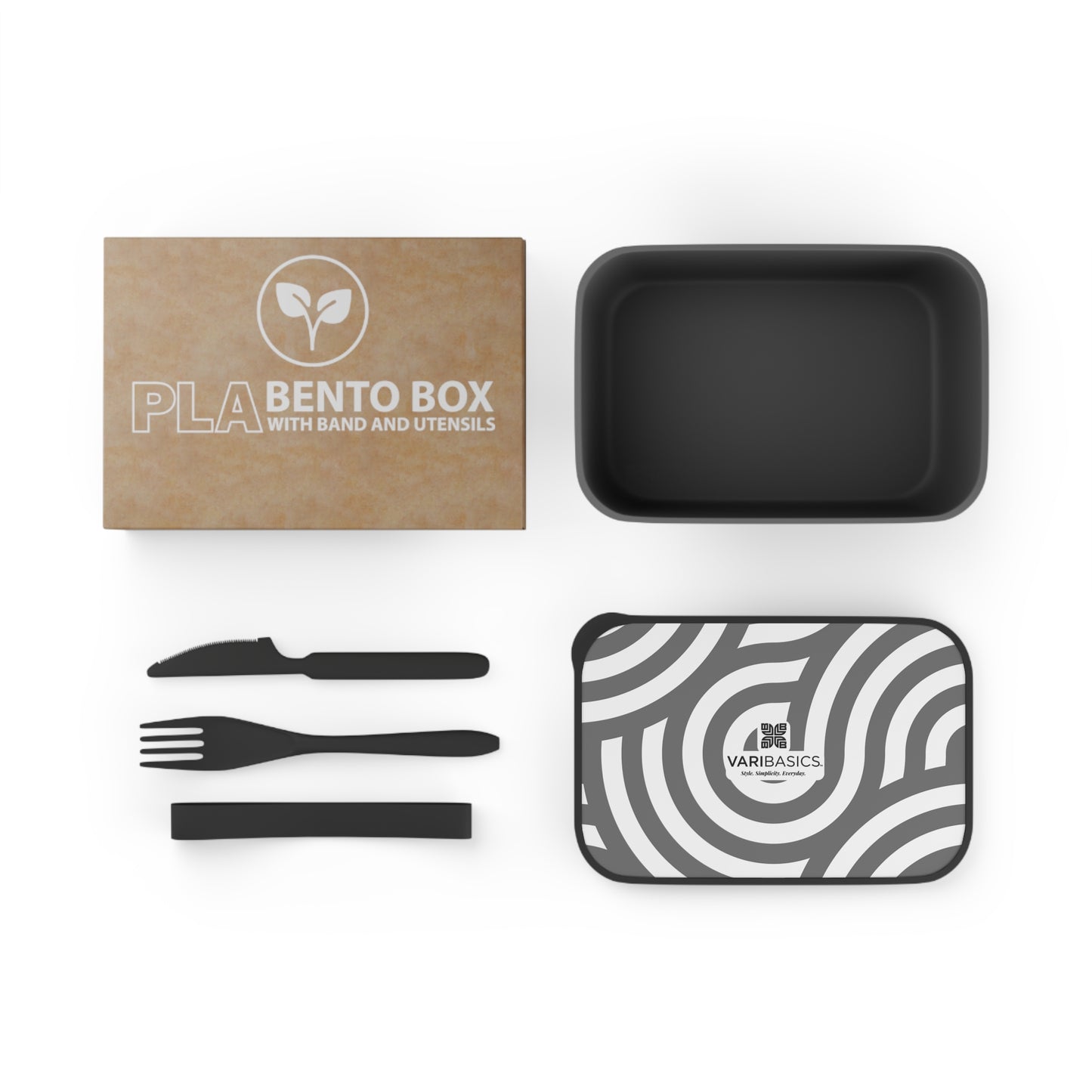 Monochrome Swirl Geometric PLA Bento Box with Utensils