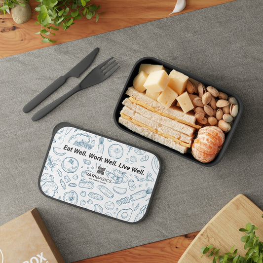 Eat Well Work Well Live Well Bento Box | PLA Lunch Container with Utensils for Enjoying Lunch On The Go