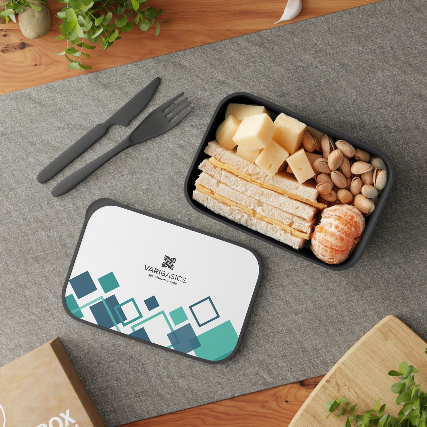 Teal Geometric PLA Bento Box with Utensils | Eco-Friendly Lunch Box