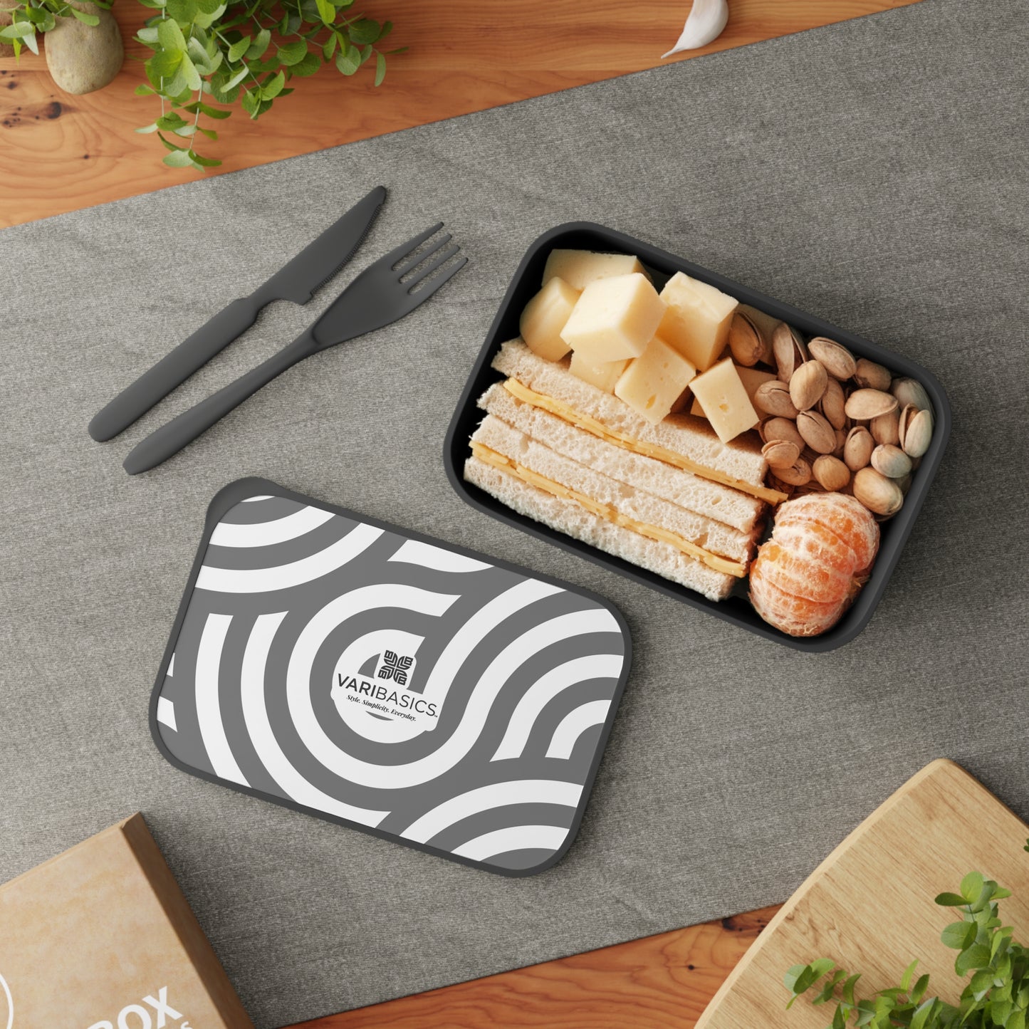 Monochrome Swirl Geometric PLA Bento Box with Utensils