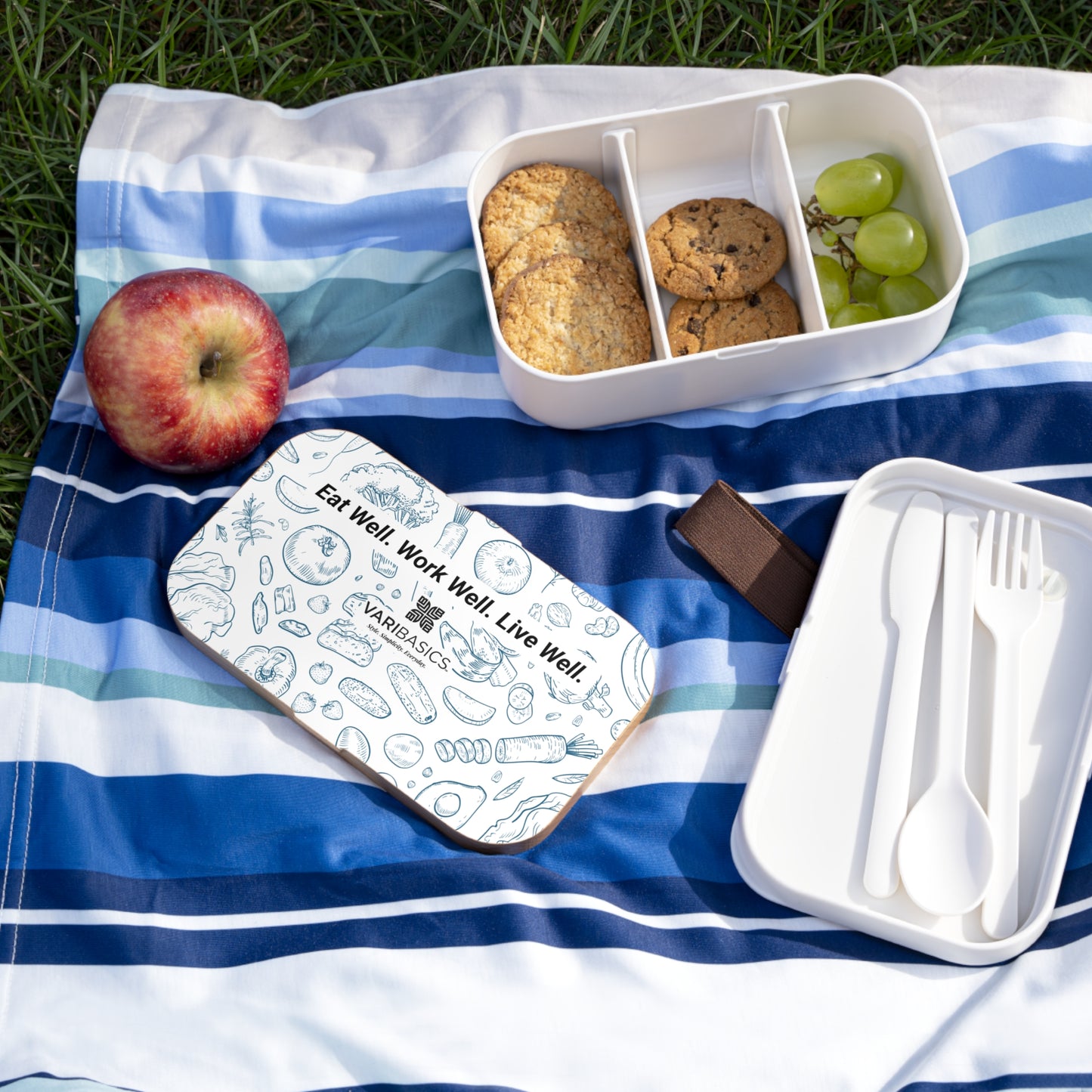 Eat Well Work Well Live Well Bento Lunch Box | Healthy Food Fruits & Veggies Design