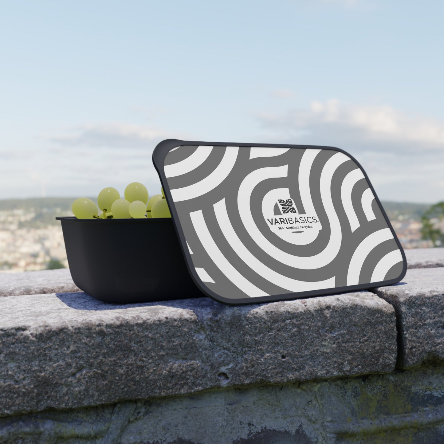 Monochrome Swirl Geometric PLA Bento Box with Utensils