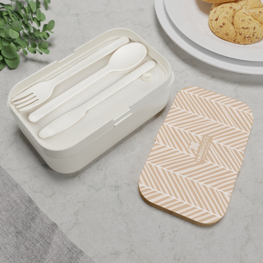Bento Lunch Box — Neutral Fishbone Geometric Design