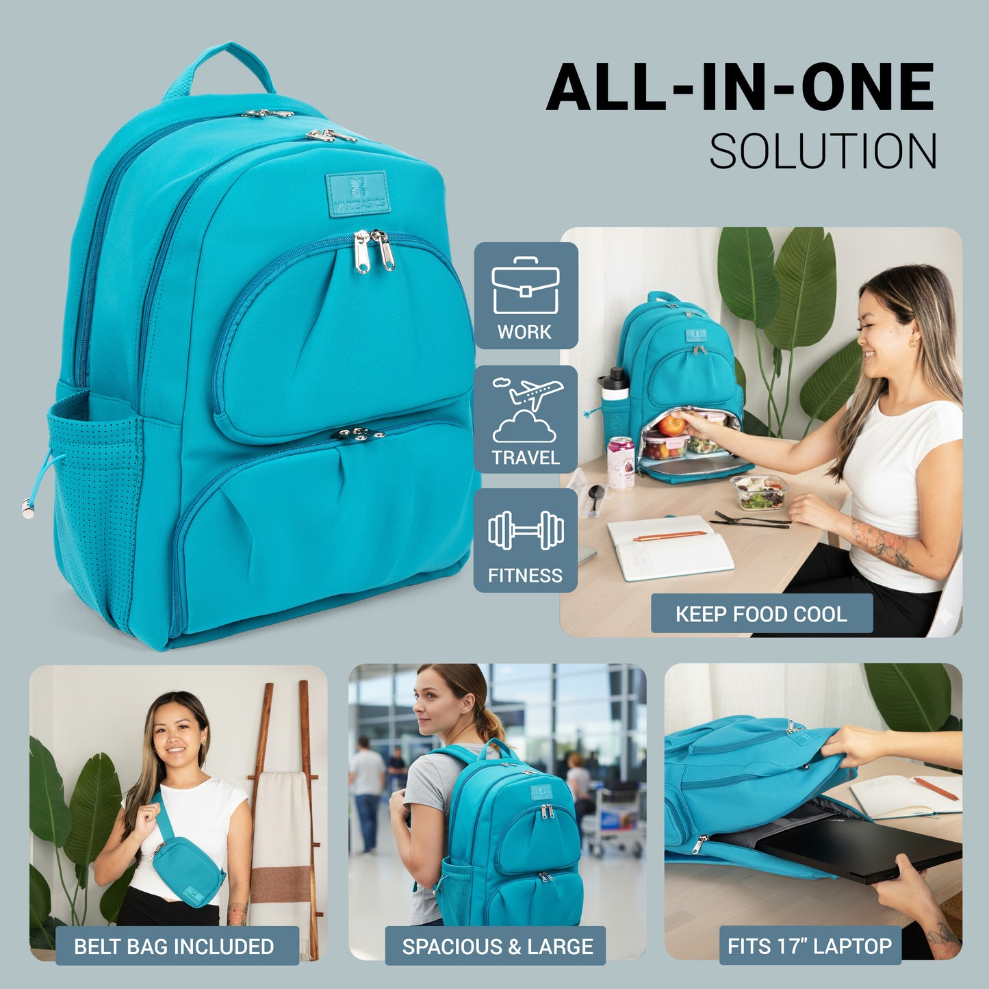 Alira - Women's Laptop Backpack with Cooler Compartment and Belt Bag, Premium Neoprene Bag